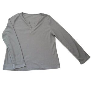 Womens Size XXL Waffle Knit Top V-Neck Long Sleeve Grey Casual Athleisure